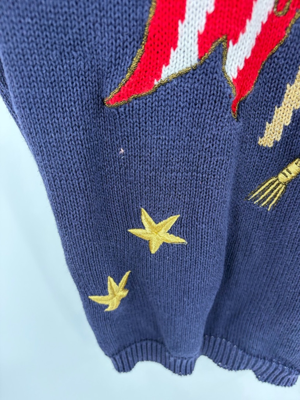 Vintage Alfred Dunner navy knit patriotic sweater women’s PL stars and strips - Picture 5 of 6